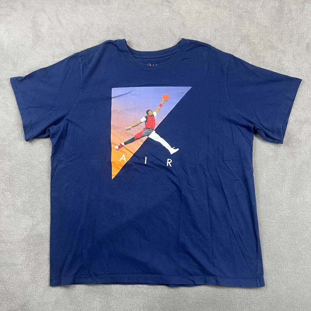 Jordan XXL T-Shirt Navy Blue Jumpman Air Graphic Streetwear Tee BE-32